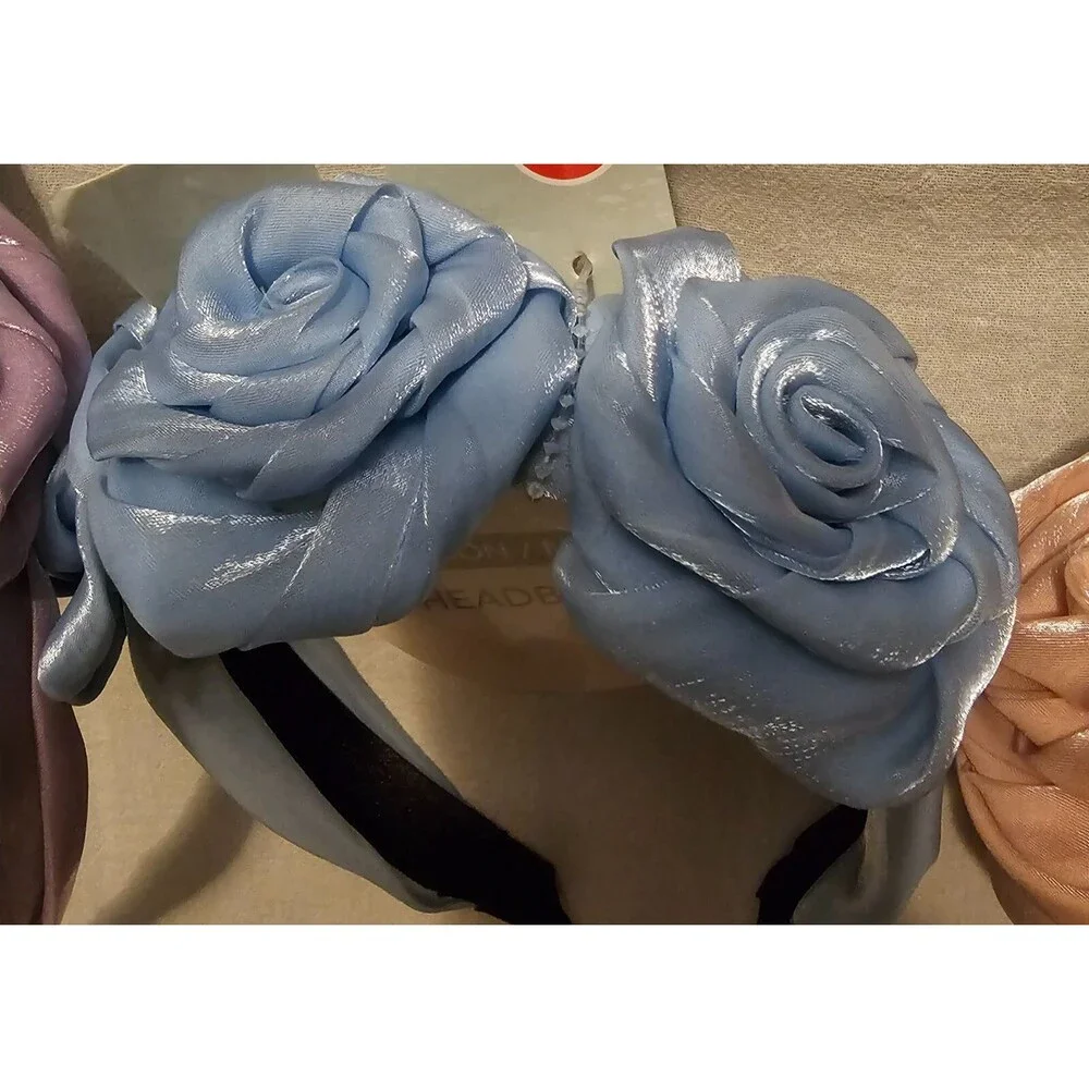 Rose Headband Silky Material Children or Adult sized Pink, Blue, Purple pastels